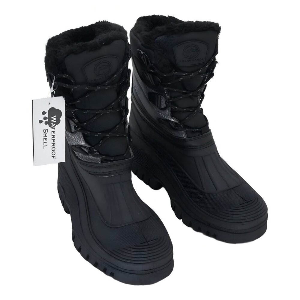 Polar Range Men's Decker Faux Fur Waterproof Snow Boots Grey Size 9